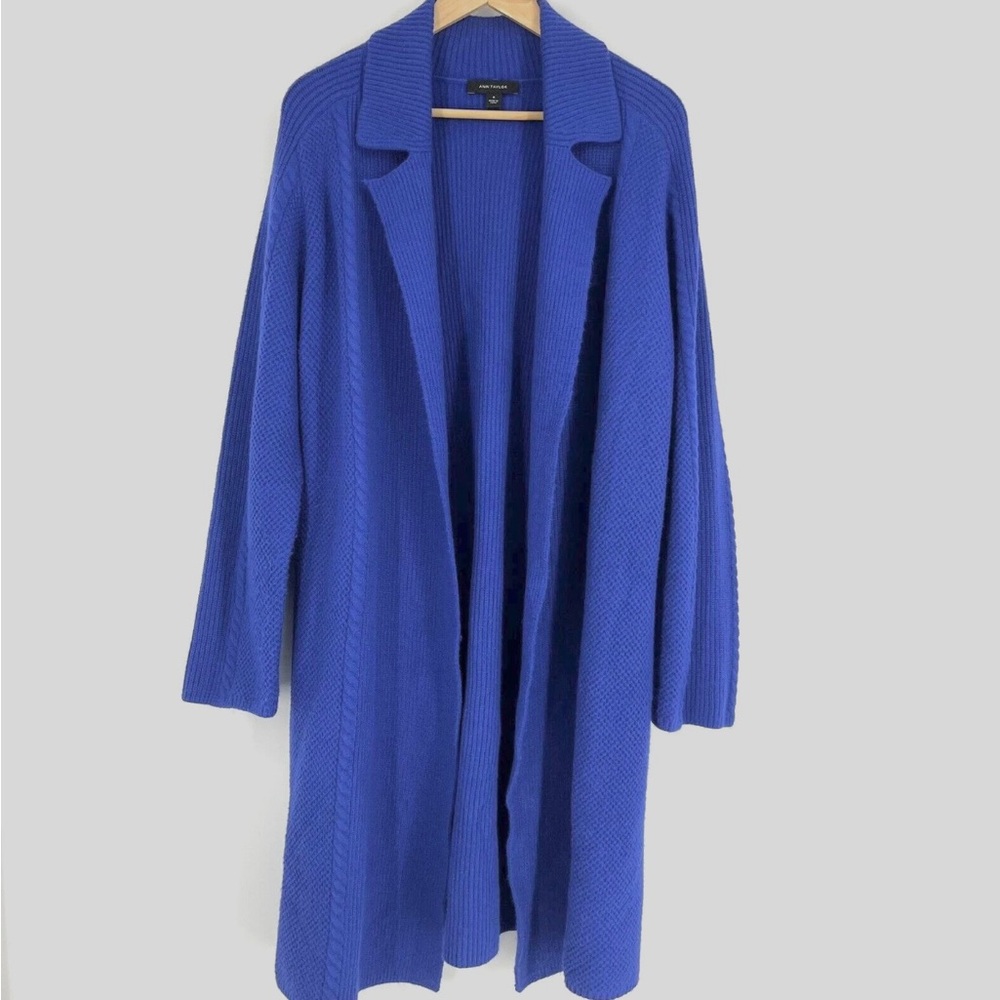 Ann Taylor Sweater Coat Size XS Women’s Blue Mixed Rib Coatigan Blazer Knit